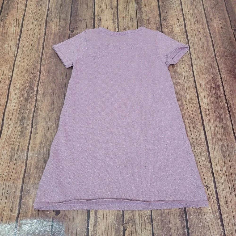 H&M Girls Dress Purple 6X/7 Sweater Sheath Short Sleeve Shimmer Bow